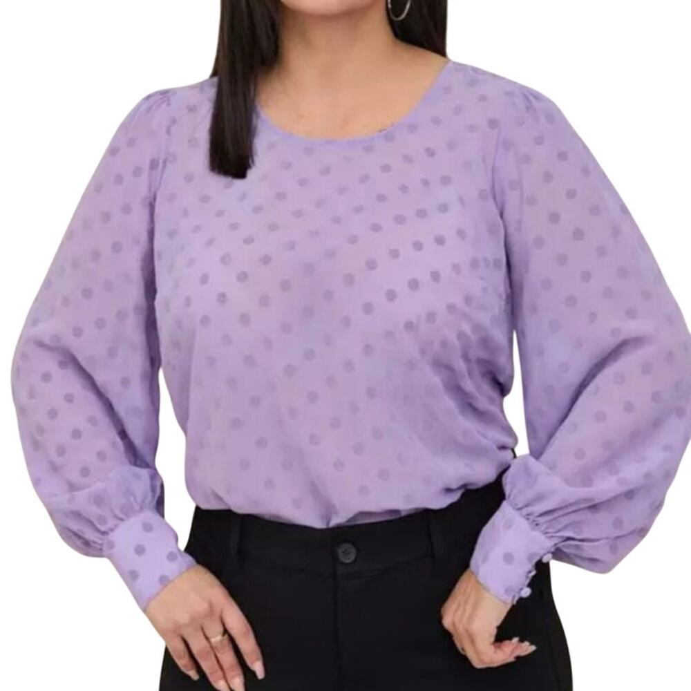 NWT Torrid Lavender Chiffon Clip Polka Dot Long Puff Sleeve Blouse